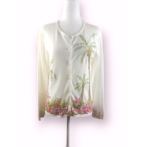 Susan Bristol Knit Sweater Women Small Multi-Cloro Cat Floral Hand-Embroidered